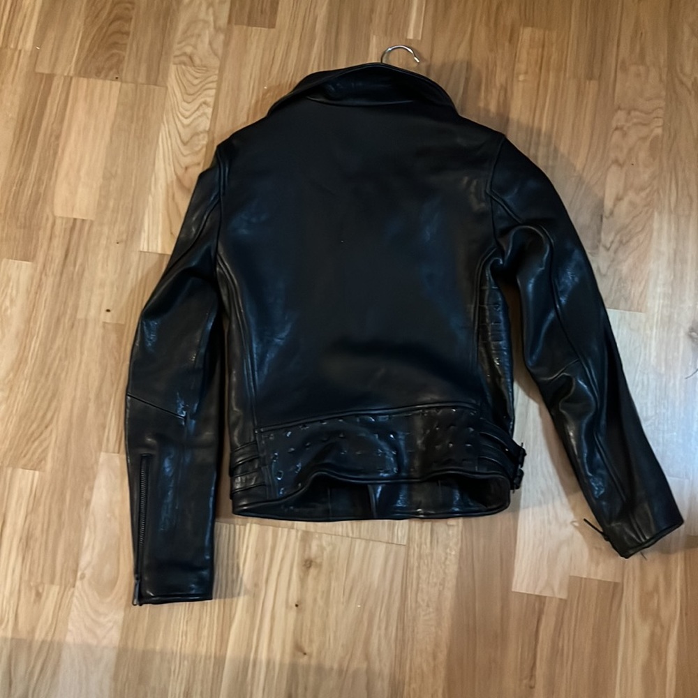 Black Genuine leather moto jacket - Picture 6 of 14